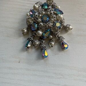 Napier Silver and Blue Starburst Brooch with Iridescent Crystals